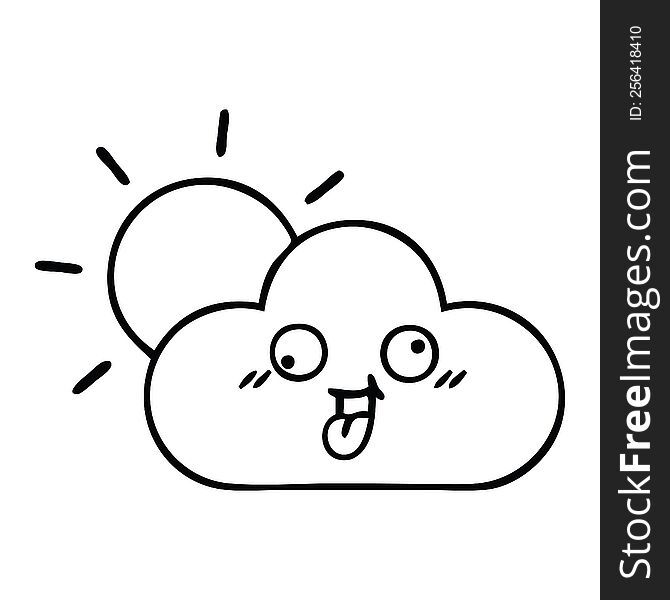 Line Drawing Cartoon Sun And Cloud
