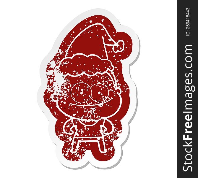Cartoon Distressed Sticker Of A Happy Old Woman Wearing Santa Hat