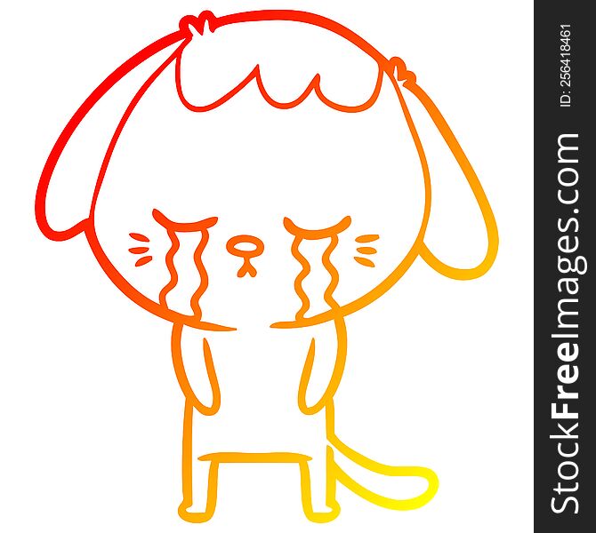 warm gradient line drawing cute puppy crying cartoon