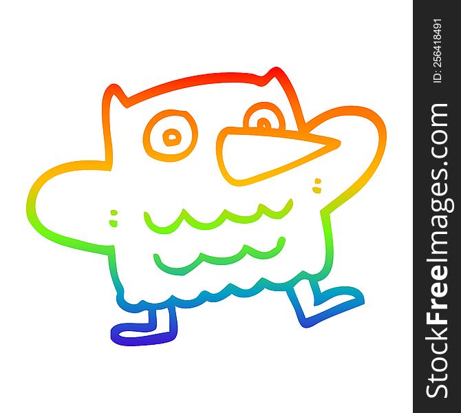 Rainbow Gradient Line Drawing Funny Cartoon Owl