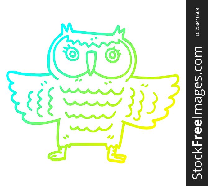 Cold Gradient Line Drawing Cartoon Wise Old Owl