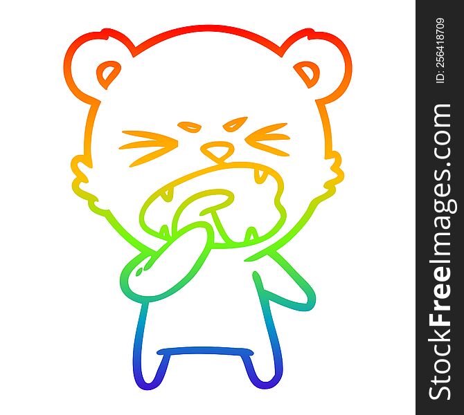 Rainbow Gradient Line Drawing Angry Cartoon Bear Shouting