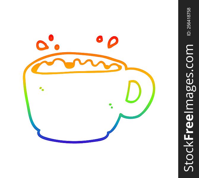 rainbow gradient line drawing cartoon coffee cup