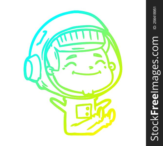 Cold Gradient Line Drawing Happy Cartoon Astronaut