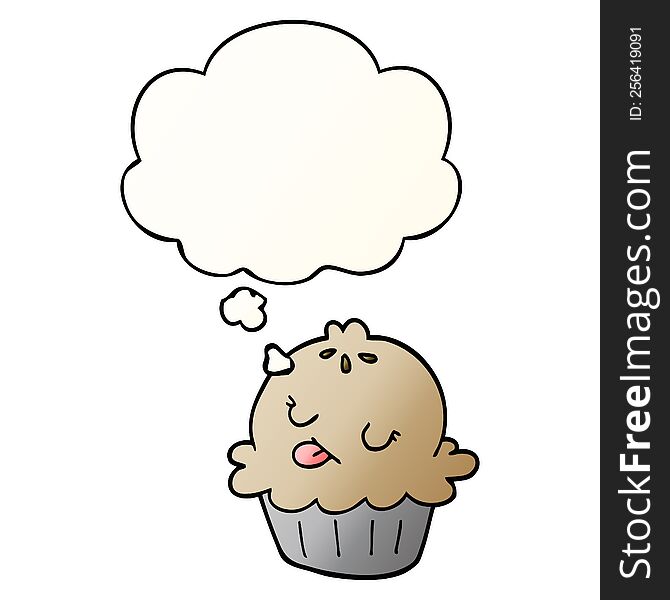 Cute Cartoon Pie And Thought Bubble In Smooth Gradient Style