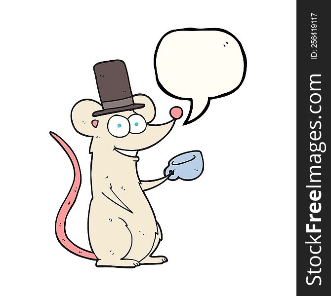 freehand drawn speech bubble cartoon mouse with teacup
