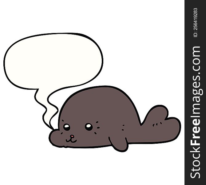 Cartoon Baby Seal And Speech Bubble