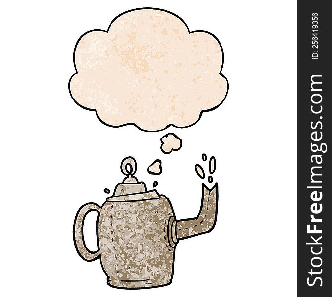 Cartoon Old Kettle And Thought Bubble In Grunge Texture Pattern Style