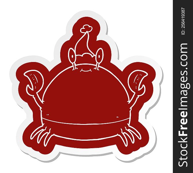 quirky cartoon  sticker of a crab wearing santa hat