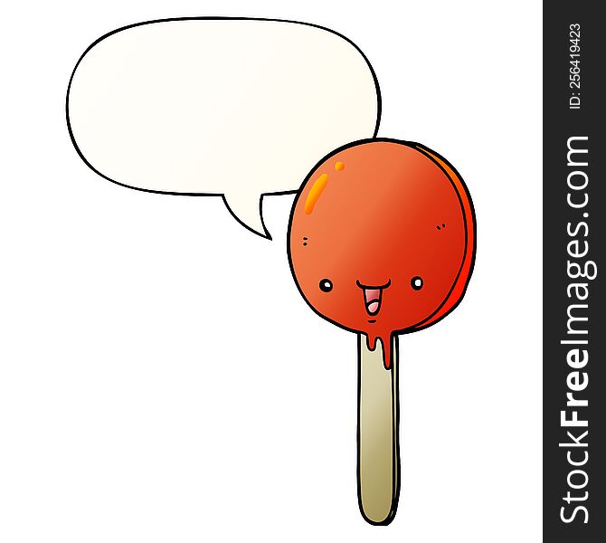cartoon candy lollipop with speech bubble in smooth gradient style