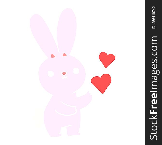 cute flat color style cartoon rabbit with love hearts