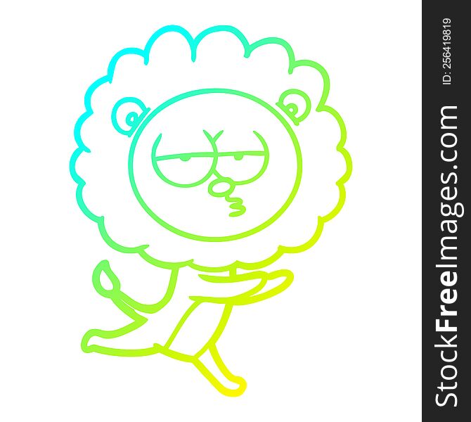 Cold Gradient Line Drawing Cartoon Running Lion