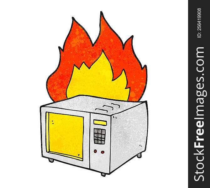 freehand textured cartoon microwave on fire