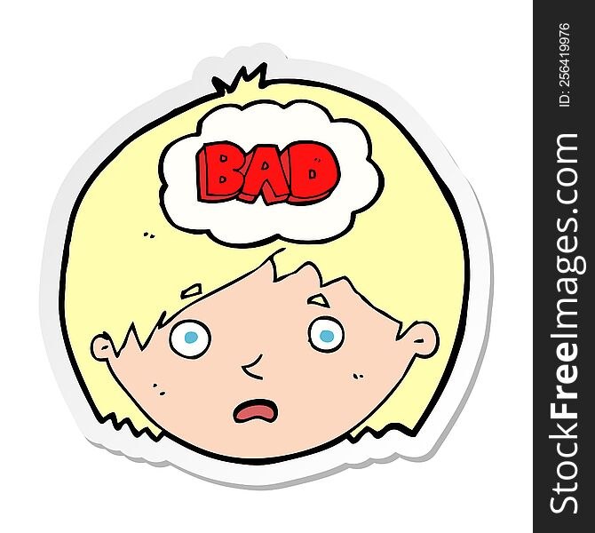 sticker of a cartoon boy having bad thoughts