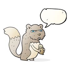 Speech Bubble Cartoon Angry Squirrel With Nut Stock Photo