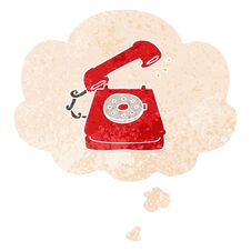 Cartoon Old Telephone And Thought Bubble In Retro Textured Style Stock Photos