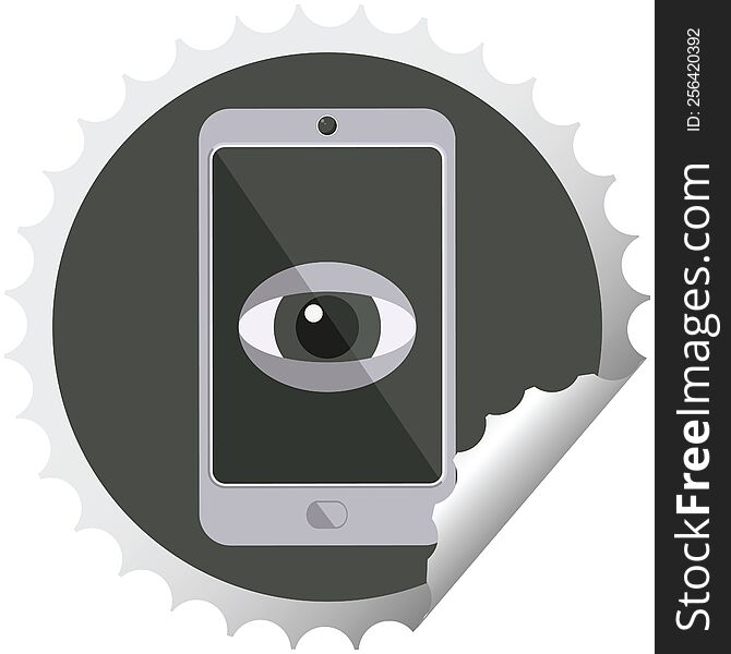 Cell Phone Watching You Round Sticker Stamp