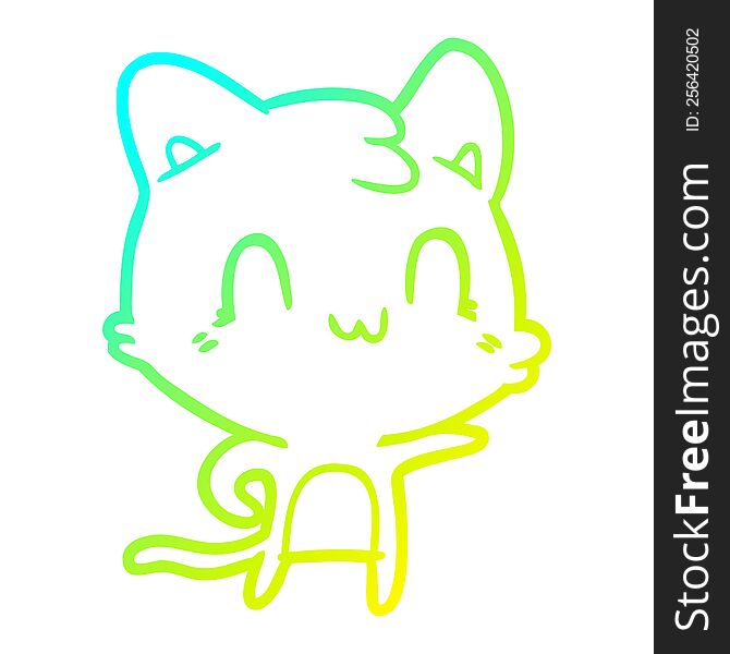 Cold Gradient Line Drawing Cartoon Happy Cat Pointing