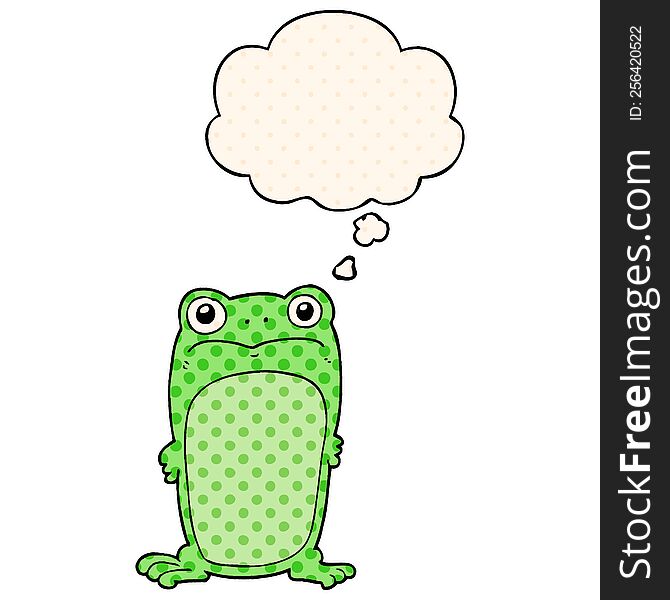 cartoon staring frog with thought bubble in comic book style