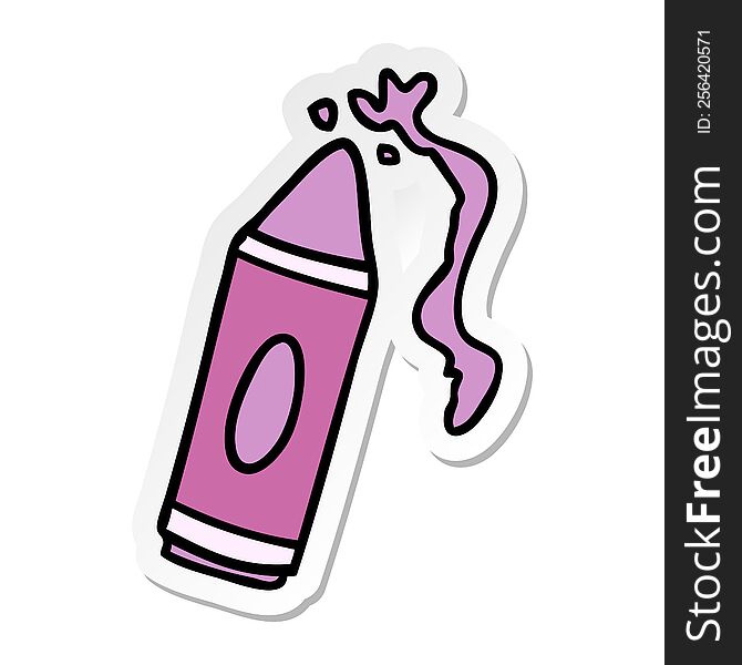 hand drawn sticker cartoon doodle of a pink crayon