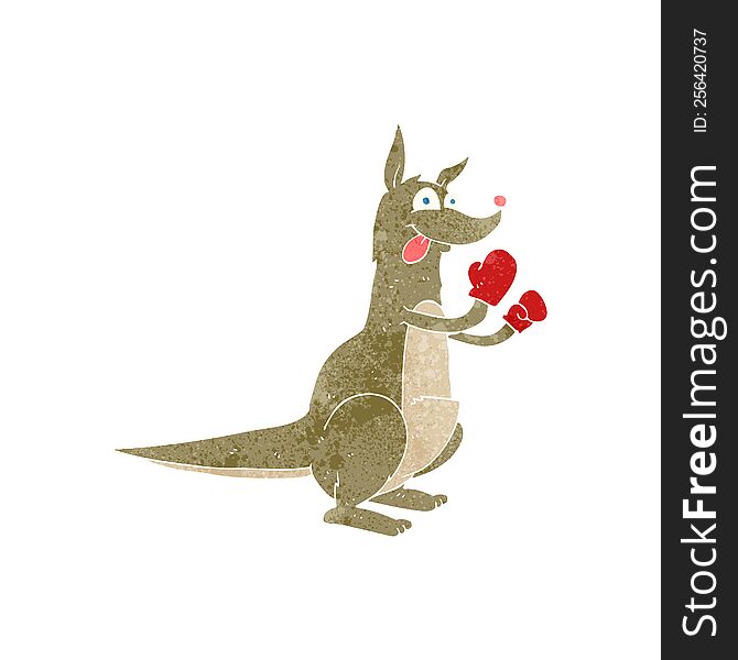 freehand retro cartoon boxing kangaroo