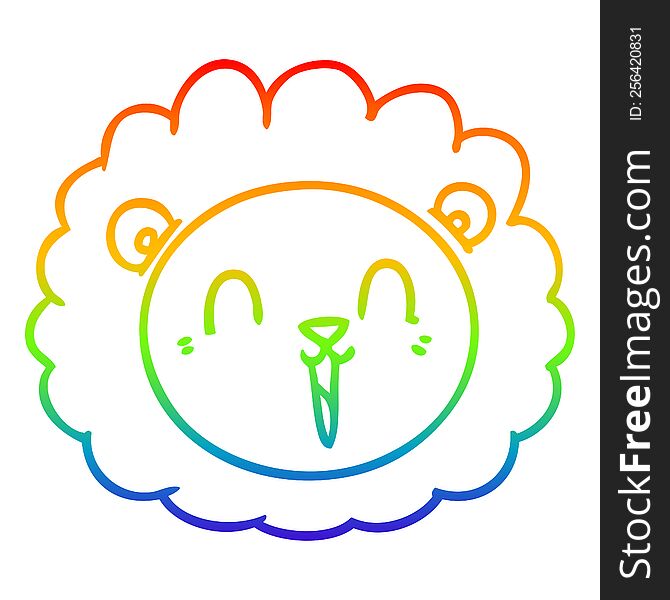Rainbow Gradient Line Drawing Cartoon Lion Face