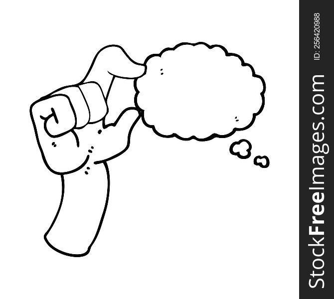 freehand drawn thought bubble cartoon hand making smallness gesture