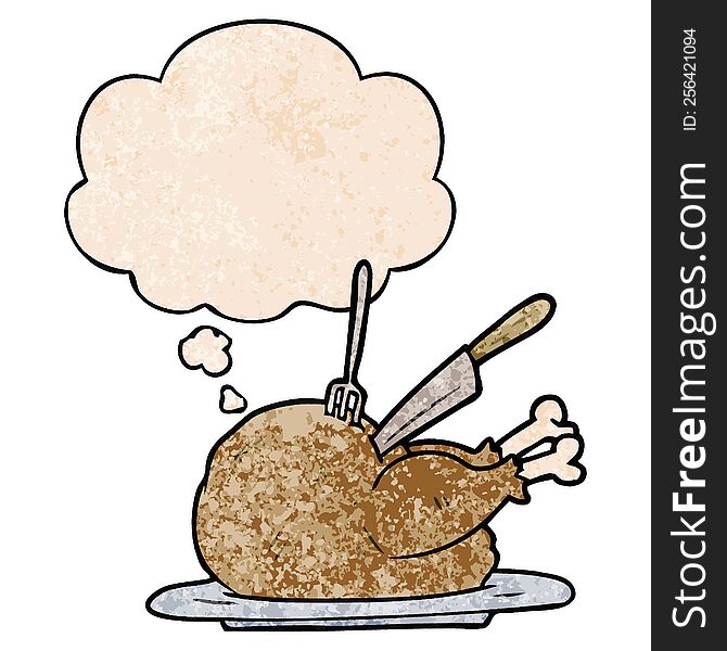 cartoon turkey with thought bubble in grunge texture style. cartoon turkey with thought bubble in grunge texture style
