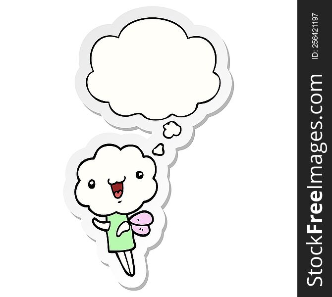 Cute Cartoon Cloud Head Creature And Thought Bubble As A Printed Sticker