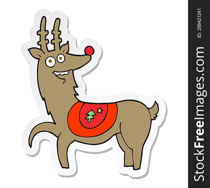 Sticker Of A Cartoon Christmas Reindeer