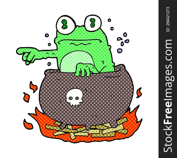 freehand drawn cartoon halloween toad in cauldron