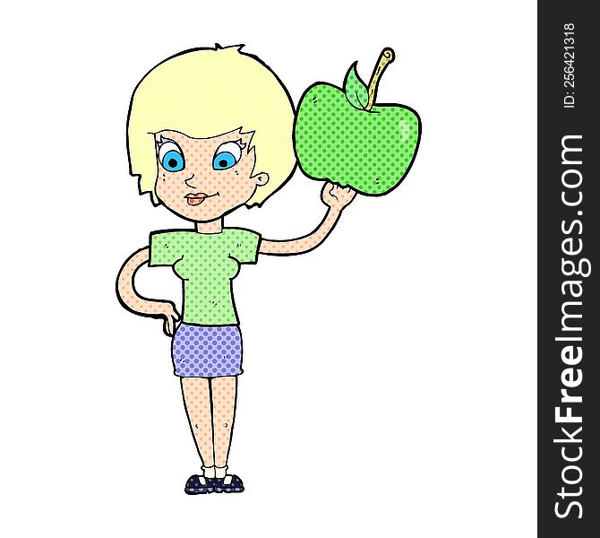 cartoon woman holding apple