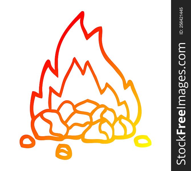 warm gradient line drawing of a cartoon burning coals