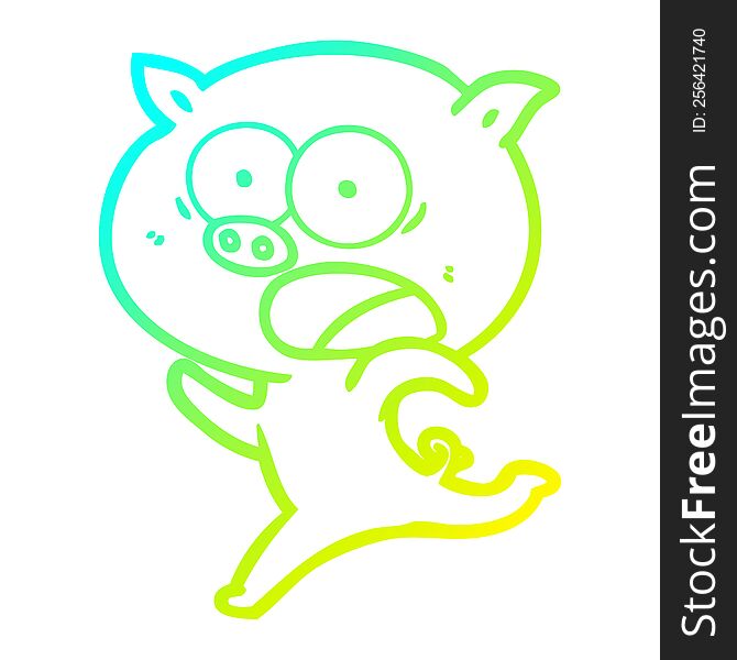 cold gradient line drawing of a cartoon pig running