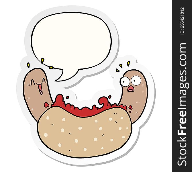 Cartoon Hotdog And Speech Bubble Sticker