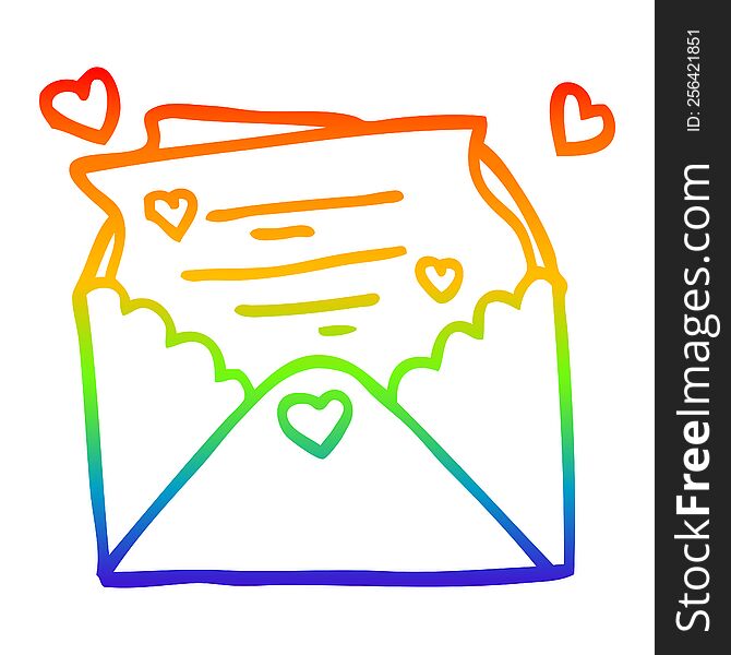 rainbow gradient line drawing of a cartoon love letter