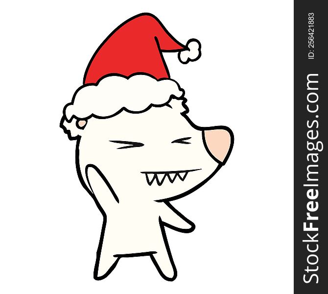 Angry Polar Bear Line Drawing Of A Wearing Santa Hat