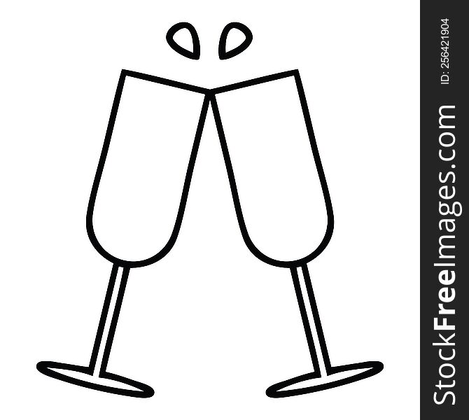line drawing cartoon of a clinking champagne flutes