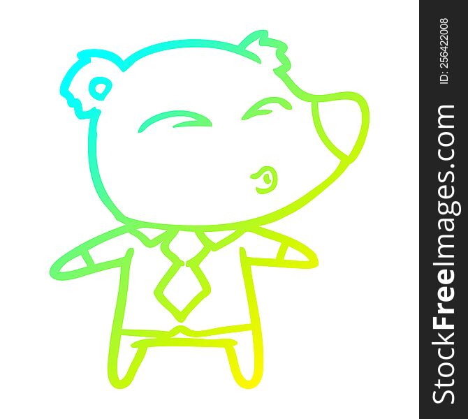 cold gradient line drawing of a cartoon whistling bear boss