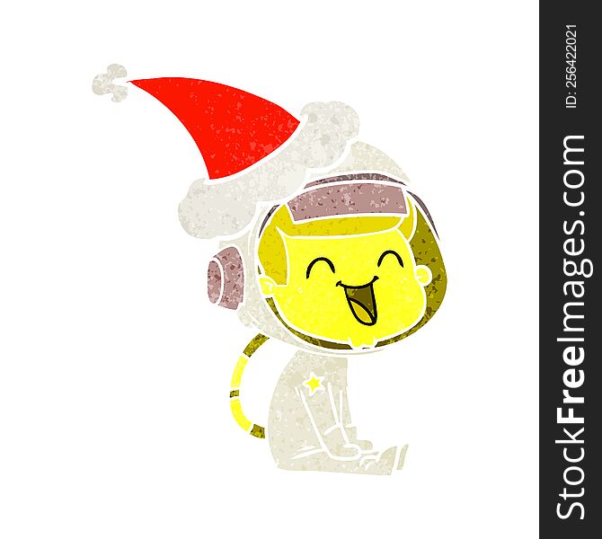 happy hand drawn retro cartoon of a astronaut wearing santa hat. happy hand drawn retro cartoon of a astronaut wearing santa hat