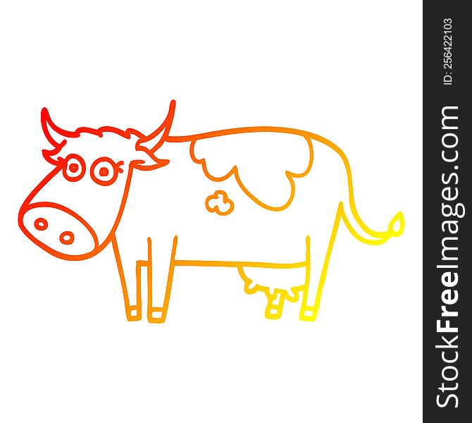 Warm Gradient Line Drawing Cartoon Farm Cow