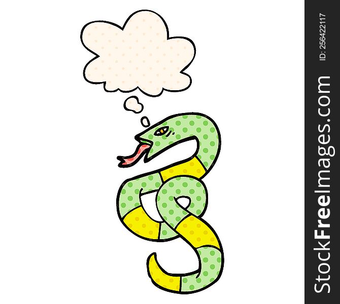 cartoon snake with thought bubble in comic book style