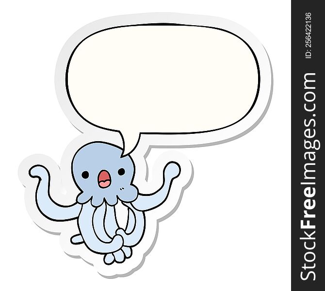 Cartoon Jellyfish And Speech Bubble Sticker