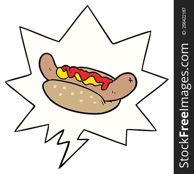 cartoon fresh tasty hot dog with speech bubble