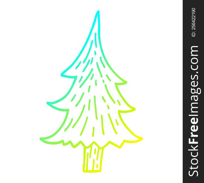 cold gradient line drawing of a cartoon pine trees