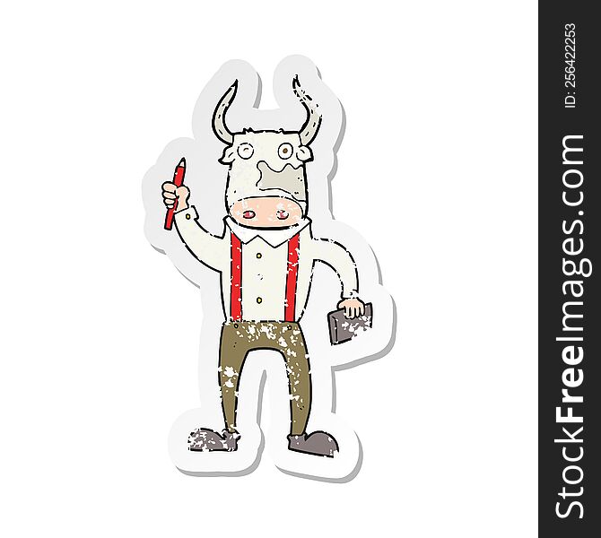 retro distressed sticker of a cartoon bull man