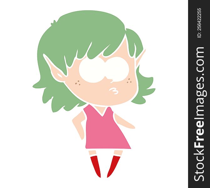 Flat Color Style Cartoon Elf Girl Staring