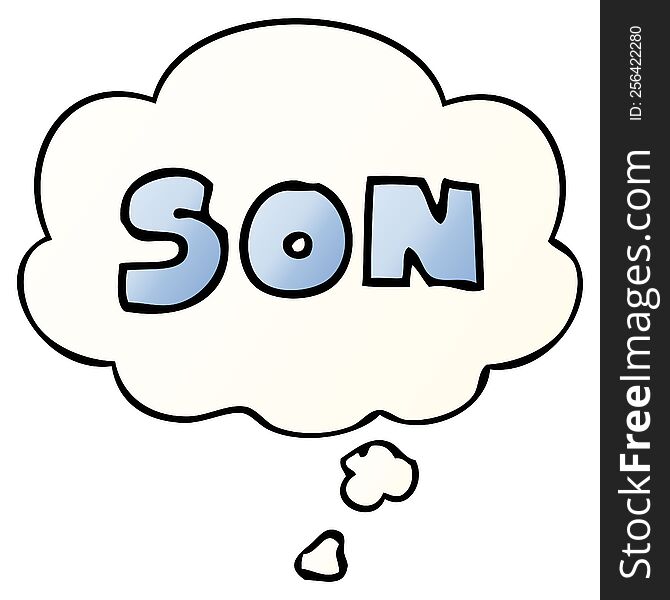 cartoon word son with thought bubble in smooth gradient style