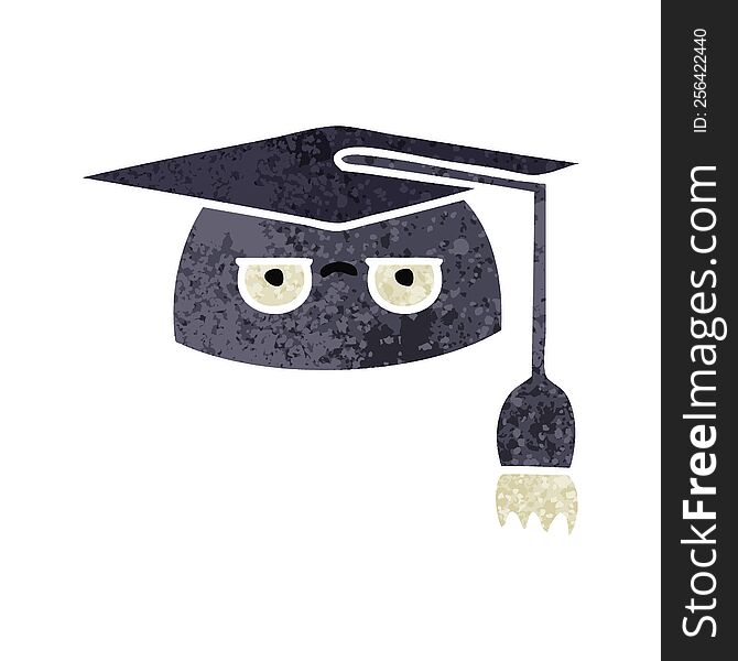 retro illustration style cartoon of a graduation hat