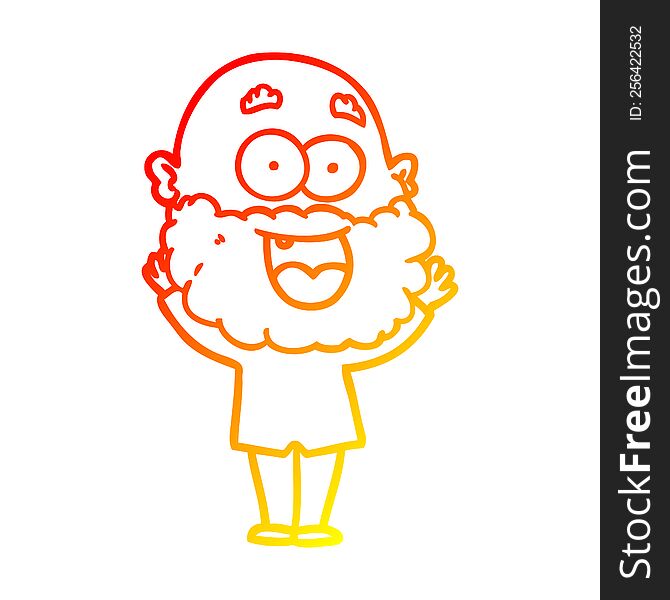 Warm Gradient Line Drawing Cartoon Crazy Happy Man With Beard